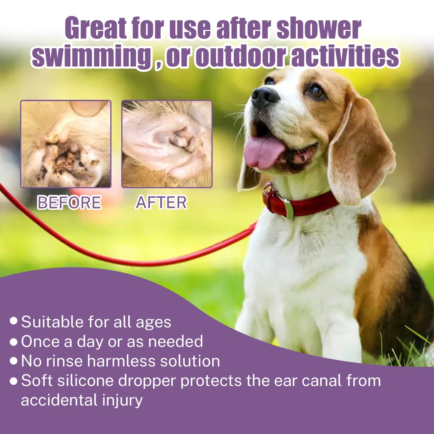 Pet Ear Cleaner for Cats and Dogs - Natural Solution Ear Wash Drop Relief from Itching Odor Earwax Mite Killer