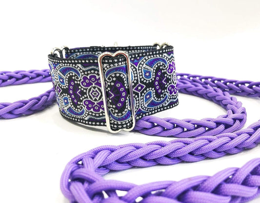 Martingale Dog Collar and Leash Set for Greyhound Saluki Whippet and Other Breeds with Similar Neck 2" Wide (14"-18" and Leash Set)