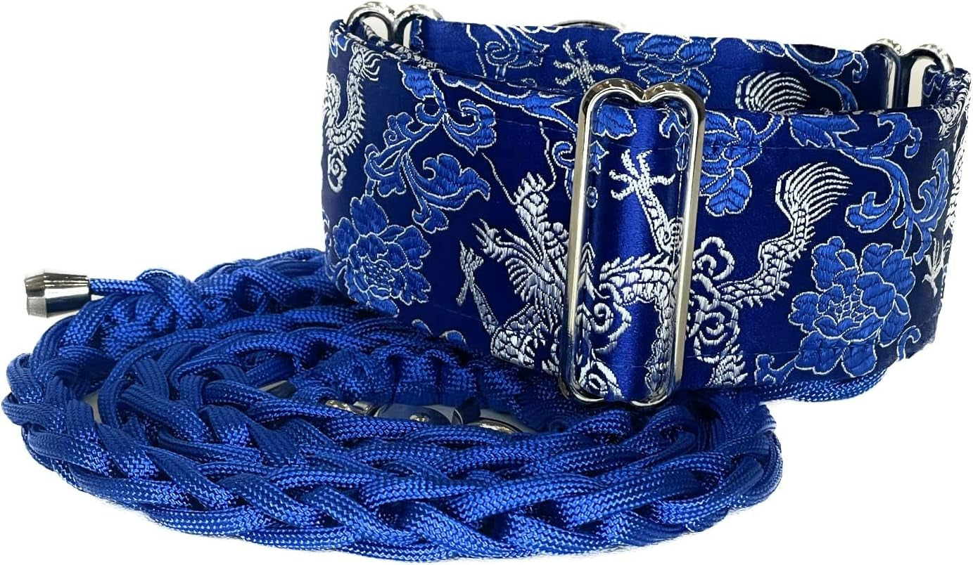 Extra Soft Martingale Dog Collar and Leash Set for Greyhound Saluki Whippet and Other Breeds with Similar Neck 2" Wide (Collar and Leash Set M 11"-14")