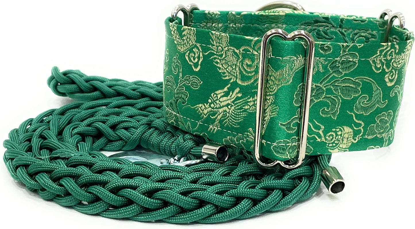 Extra Soft Martingale Dog Collar and Leash Set for Greyhound Saluki Whippet and Other Breeds with Similar Neck 2" Wide (M 11"-14" and Leash Set)