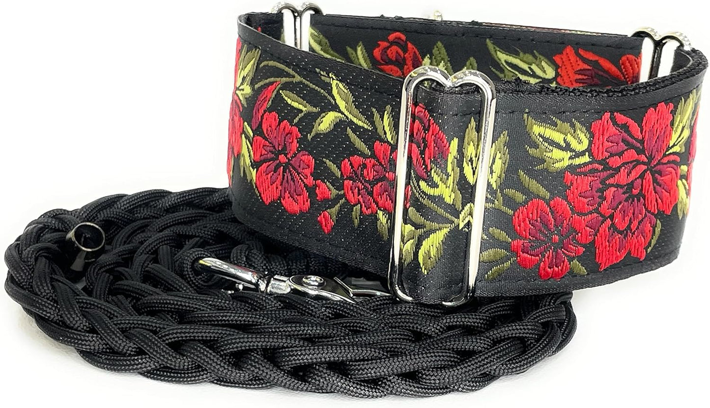 Martingale Dog Collar and Leash Set for Greyhound Saluki Whippet and Other Breeds with Similar Neck 2" Wide (L 14”-18” and Leash Set)