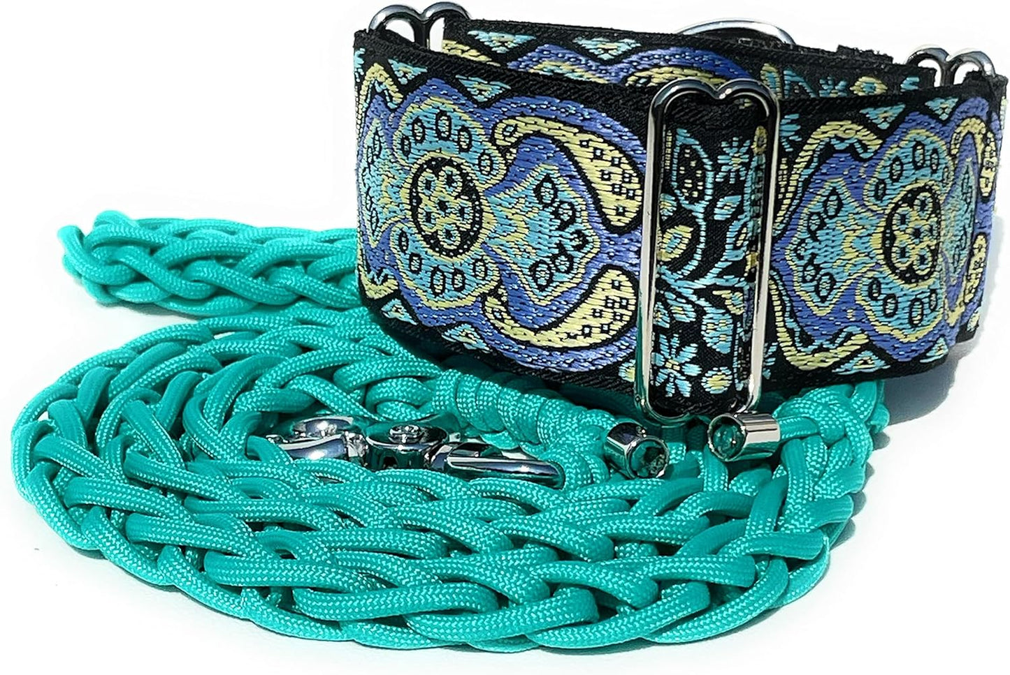 Sgang Martingale Collar and Paracord Leash Set Greyhound Saluki Whippet Galgo Dog Collar 2" Wide (14"-18" and Leash Set)